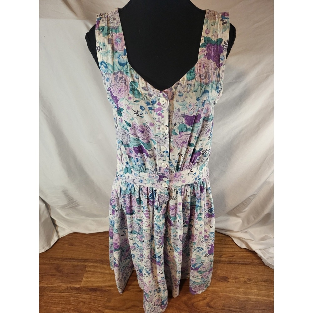 Geeta Women's Cotton India Vintage Blue Cottagecore Button Front Floral Dress S